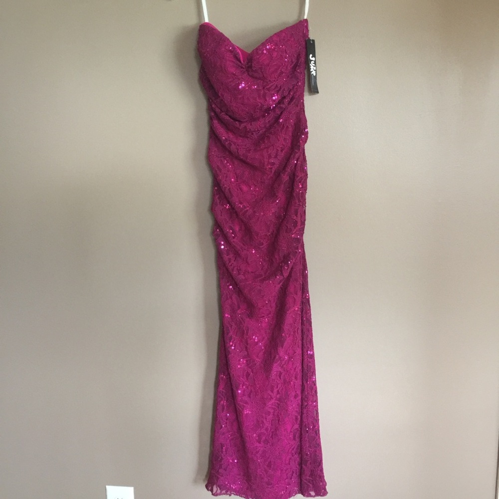JUMP raspberry pink gown w/ sequins &sheer design